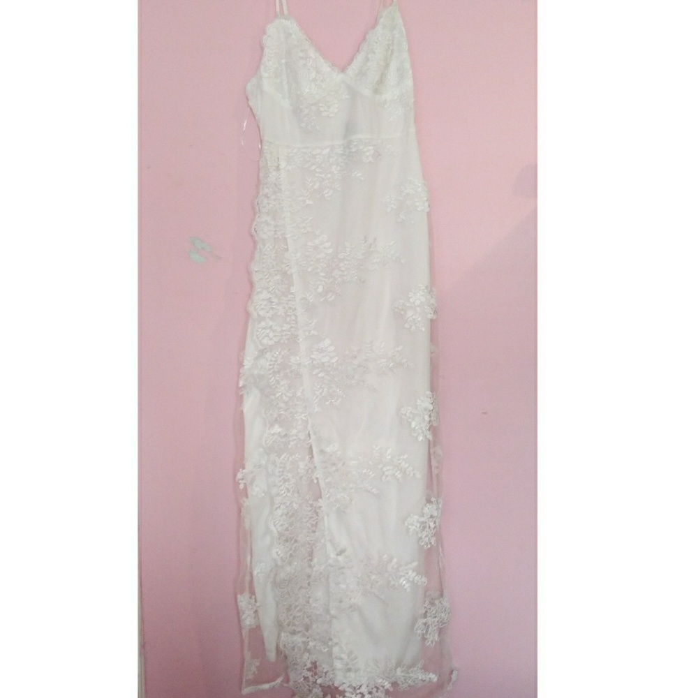 White lace dress with leg slit